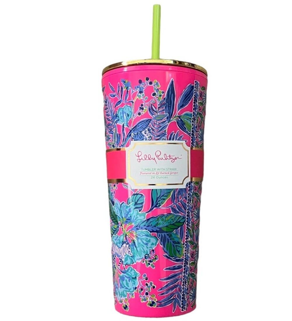 New Lilly Pulitzer Tumbler With Straw Lil Earned Stripes 24 Ounces